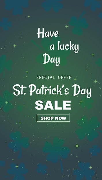 Happy St. Patrick's Day sale banner, poster, flyer,  illustration, vertical stories template