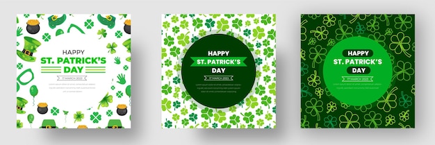 Happy St. Patrick's Day social media post square banner bundle template with shamrock clover leaf