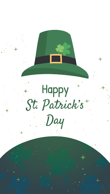 Happy St. Patrick's Day with green hat greeting card, for poster, flyer, vertical stories template