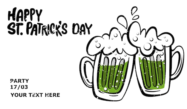 Happy St Patricks Day banner  Illustration of a beer mug with lettering St Patricks Day Vector illustration Beer party