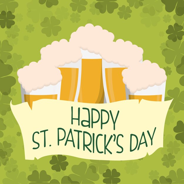 happy st patricks day glass beers clover background