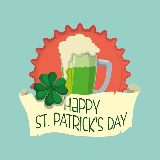 happy st patricks day glass green beer clover badge