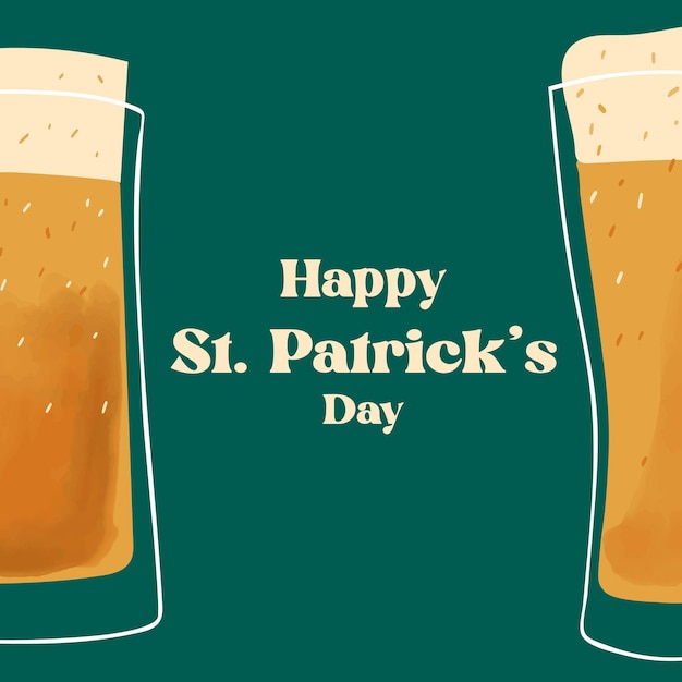 Happy StPatrick s day text on stylized mug of beer illustration on green background