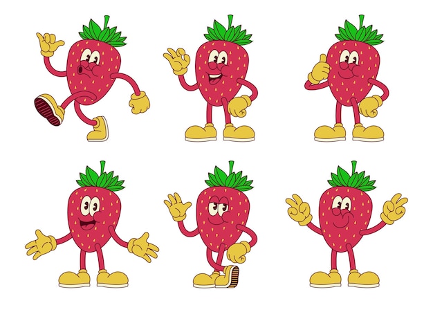 Happy Strawberry Cartoon with Various Pose