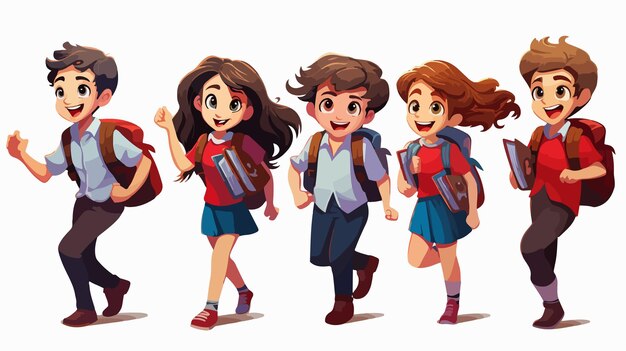 Vector happy students going back to school cartoon vector illustration