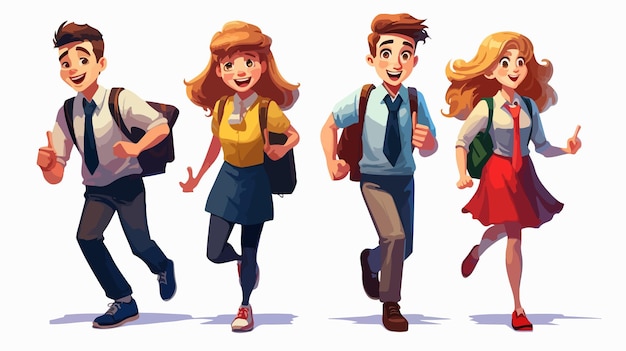 Vector happy students going back to school cartoon vector illustration