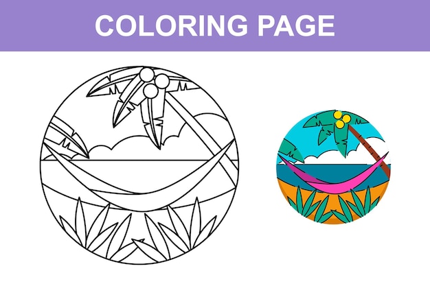 Happy summer beach holiday coloring page for kids activity