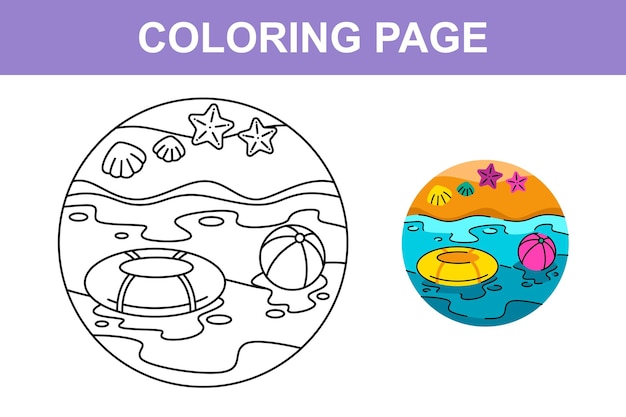 Happy summer beach holiday coloring page for kids activity