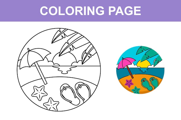 Happy summer beach holiday coloring page for kids activity