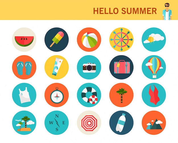 Happy summer consept Flat icons.