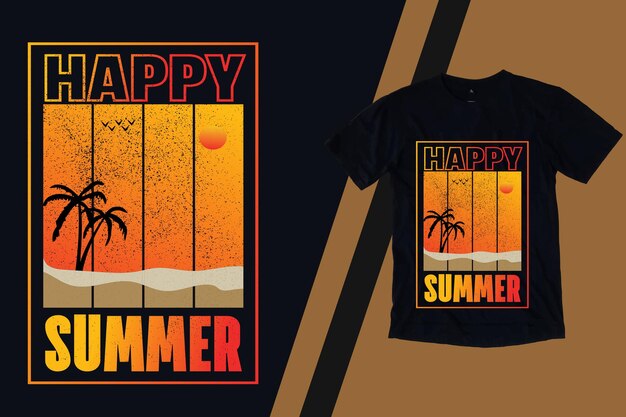 Happy summer retro silhouette t shirt design