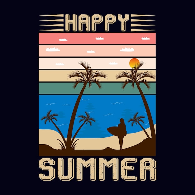 Happy summer retro vintage summer design retro summer t shirt design