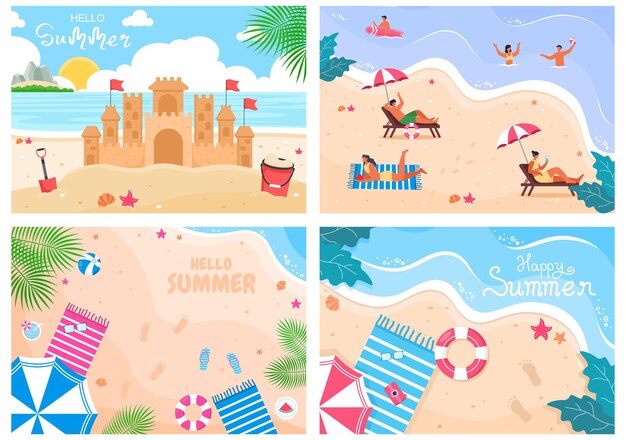 Happy Summer Time in Beach Illustration