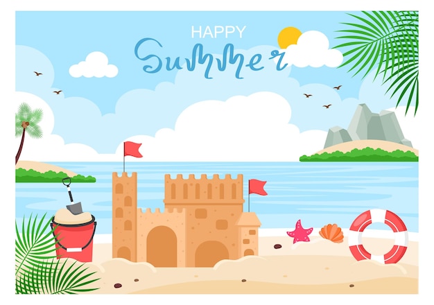 Happy Summer Time in Beach Illustration