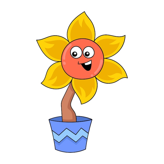 Happy sunflowers in spring doodle icon image kawaii