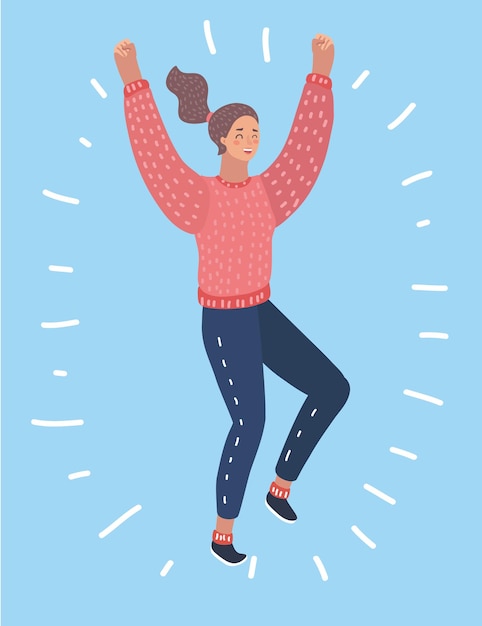 Happy surprised woman in jeans jumping isolated