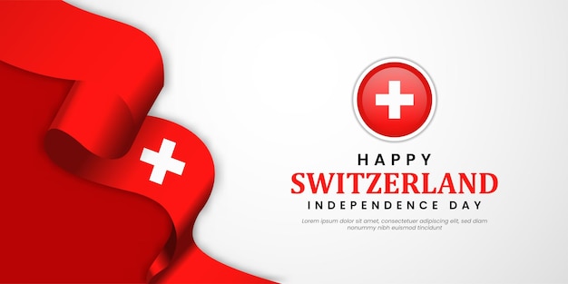 Vector happy swiss switzerland independence day 1 august with waving flags copy space background