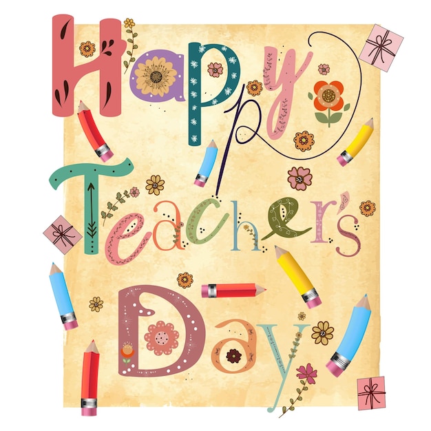 Vector happy teacher day with watercolor background texture teachers day design with decorate text