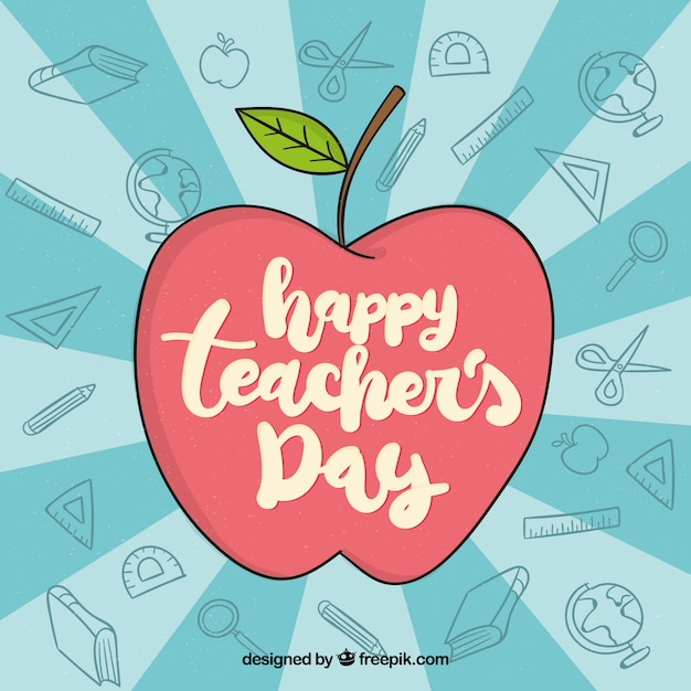 Vector happy teacher's day, apple with lettering