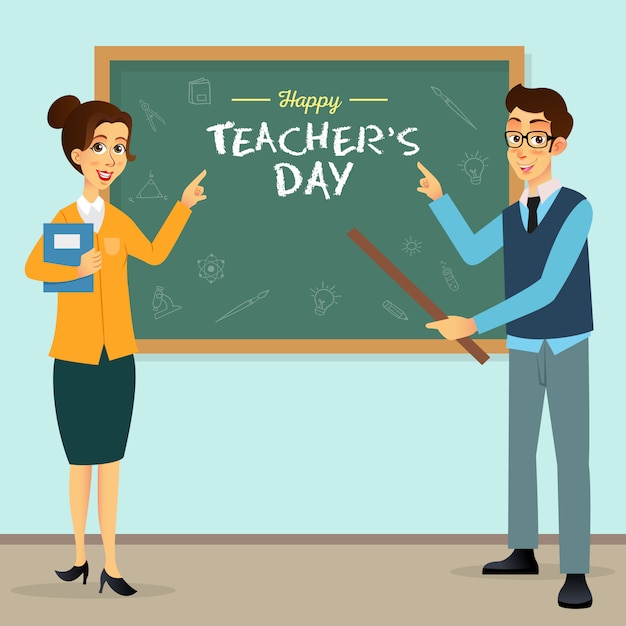 Happy Teacher's Day cartoon illustration. Suitable for greeting card, poster and banner
