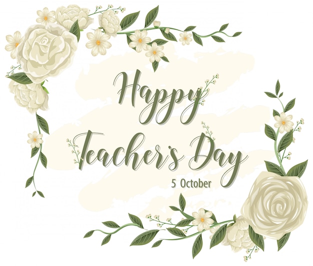 Happy Teacher's Day logo with floral theme