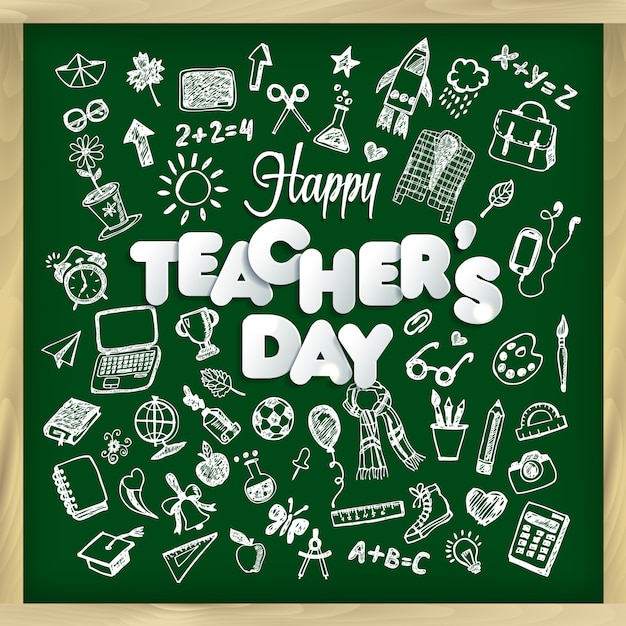 Happy teacher s day vector illustration in chalkboard style.