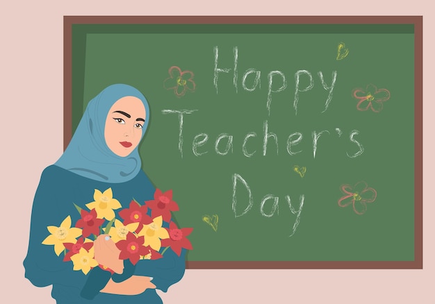 Happy Teacher's Day with woman in hijab