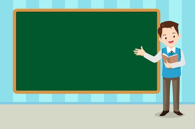 Happy Teacher Teaching Students In Classroom with chalkboard