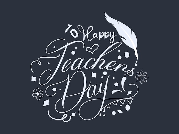 Happy teachers day hand lettering vector illustration design with decorative doodle celebration