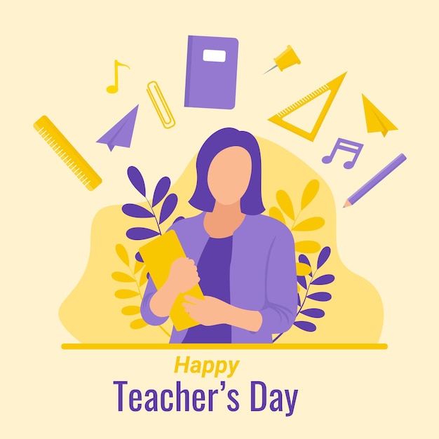 happy teachers day poster background concept Pretty women teacher day illustration