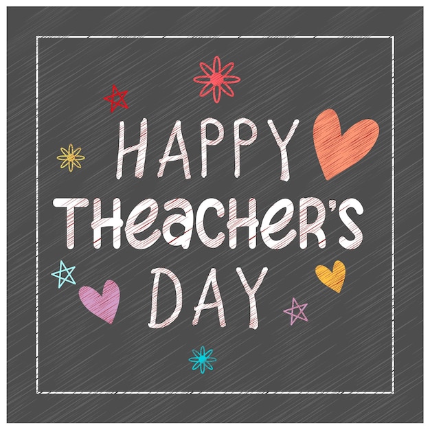 Vector happy teachers day text with flower and heart decorations celebration of world teachers day happy teachers day concept flat vector illustration