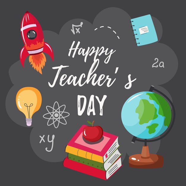 Happy teachers day vector illustration with school equipment for poster brochure banner