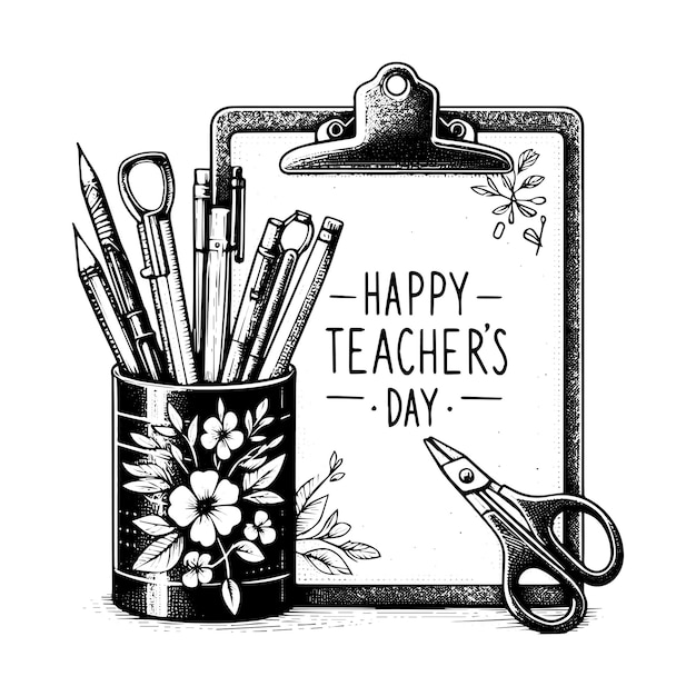 Vector happy teachers day vintage hand drawn illustration