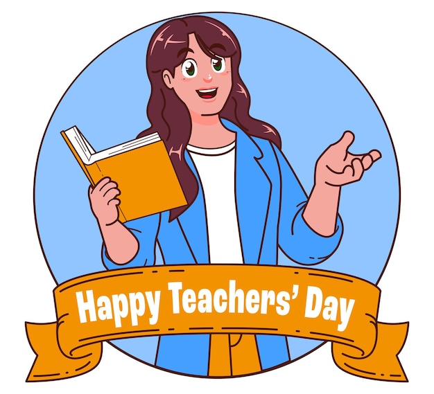 Happy teachers day with female teacher carrying books