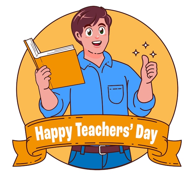 Happy teachers day with male teacher carrying books