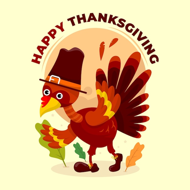 Happy thanks giving illustration with chicken or kalkun for social media post or post card