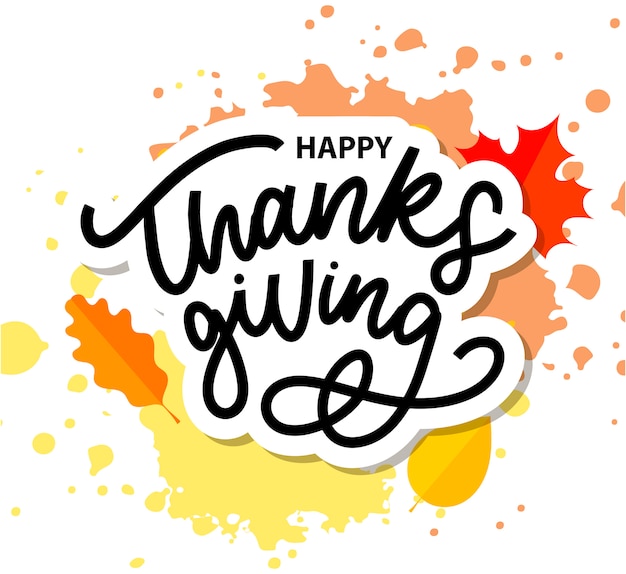 Happy thanksgiving brush hand lettering, isolated on white background