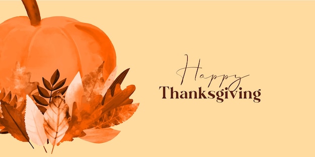 Happy thanksgiving card design illustration with pumpkin and autumn leaves orange color