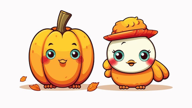 Vector happy thanksgiving cartoon turkey and pumpkin with cute design