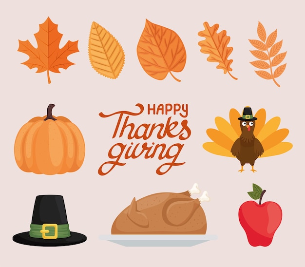 Happy thanksgiving celebration icons