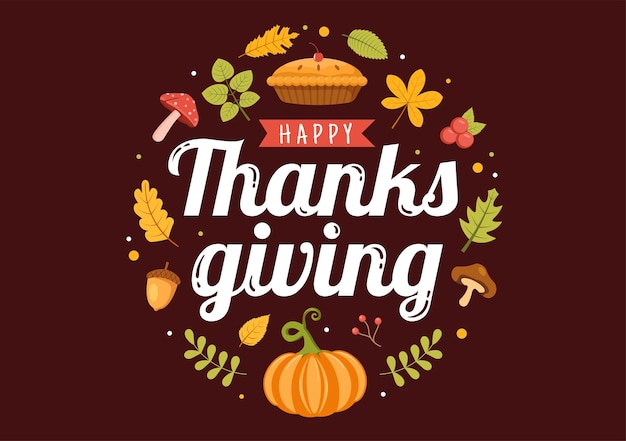 Happy Thanksgiving Celebration Template Hand Drawn Cartoon Flat Illustration