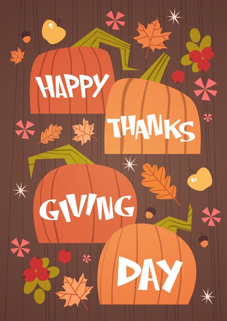 Vector happy thanksgiving day autumn traditional harvest holiday greeting card