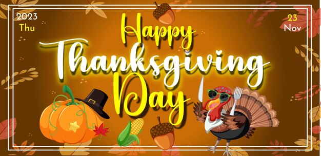 Vector happy thanksgiving day banner brown background