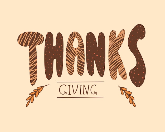 Happy Thanksgiving Day cute hand drawn lettering label Give thanks