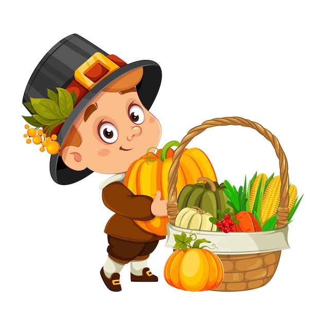 Happy Thanksgiving Day Cute little cartoon boy