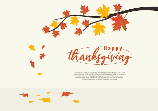 Happy Thanksgiving Day event typography text poster with autumn leaves Autumn fall season Template banner poster flyer greeting card web design print design Vector illustration