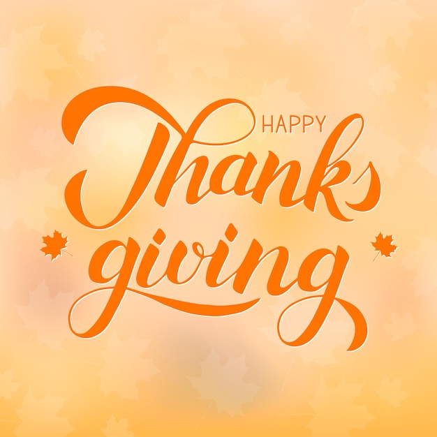 Happy Thanksgiving Day hand written with brush Calligraphy lettering and fall maple leaves on autumn gradient background Thanksgiving Day party vector banner