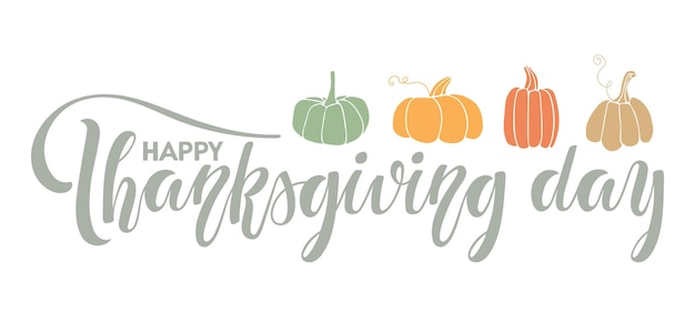 Happy Thanksgiving day Handwritten lettering with pumpkin silhouette sketch. Autumn celebration