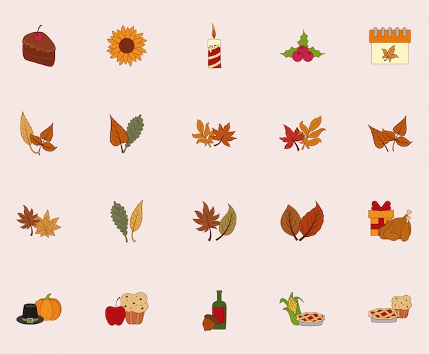 Happy thanksgiving day icon set vector design