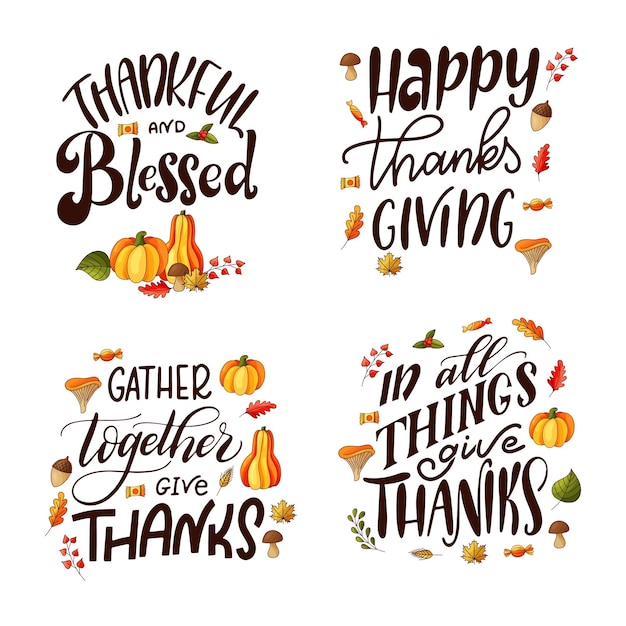 Happy Thanksgiving Day lettering for holiday Design collection Set of calligraphic quotes banners